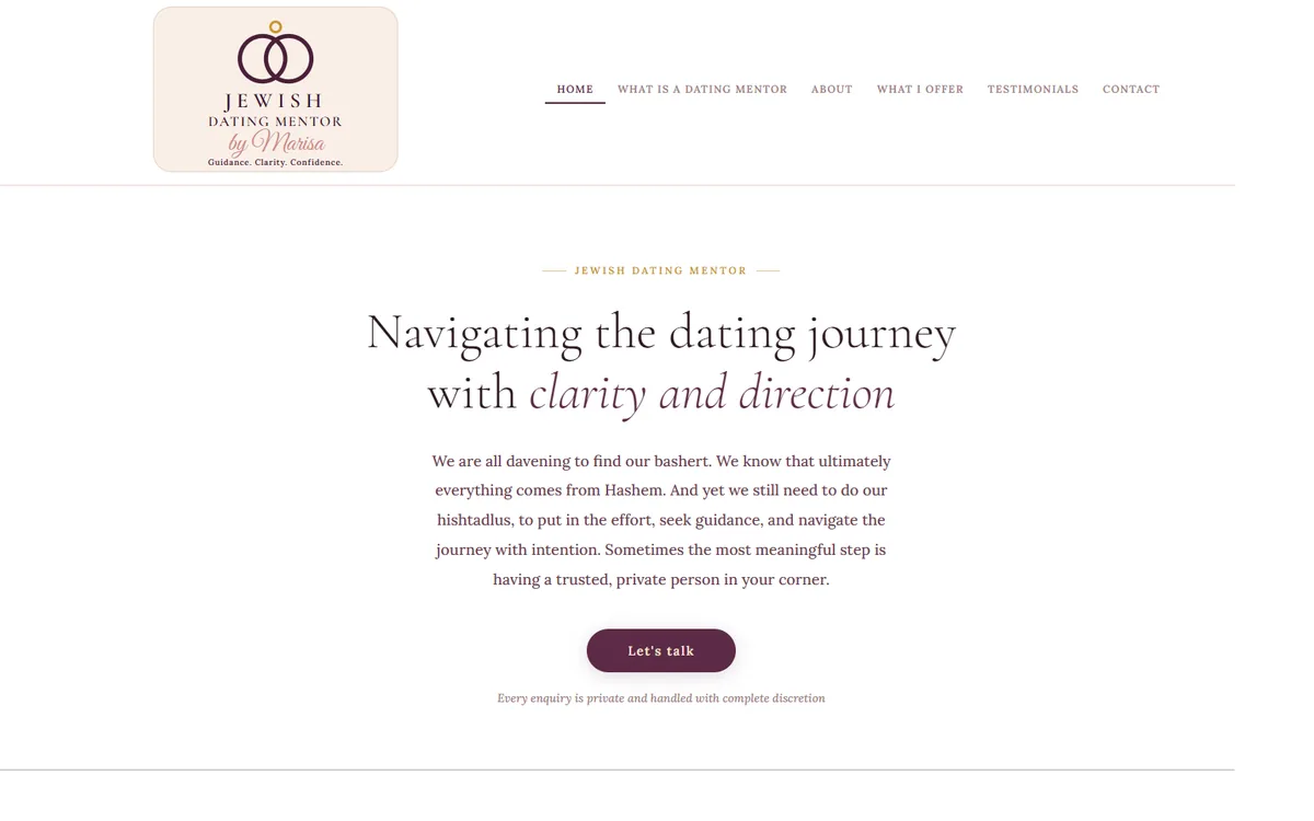 Jewish Dating Mentor website designed and built for Marisa by Soroh Dina